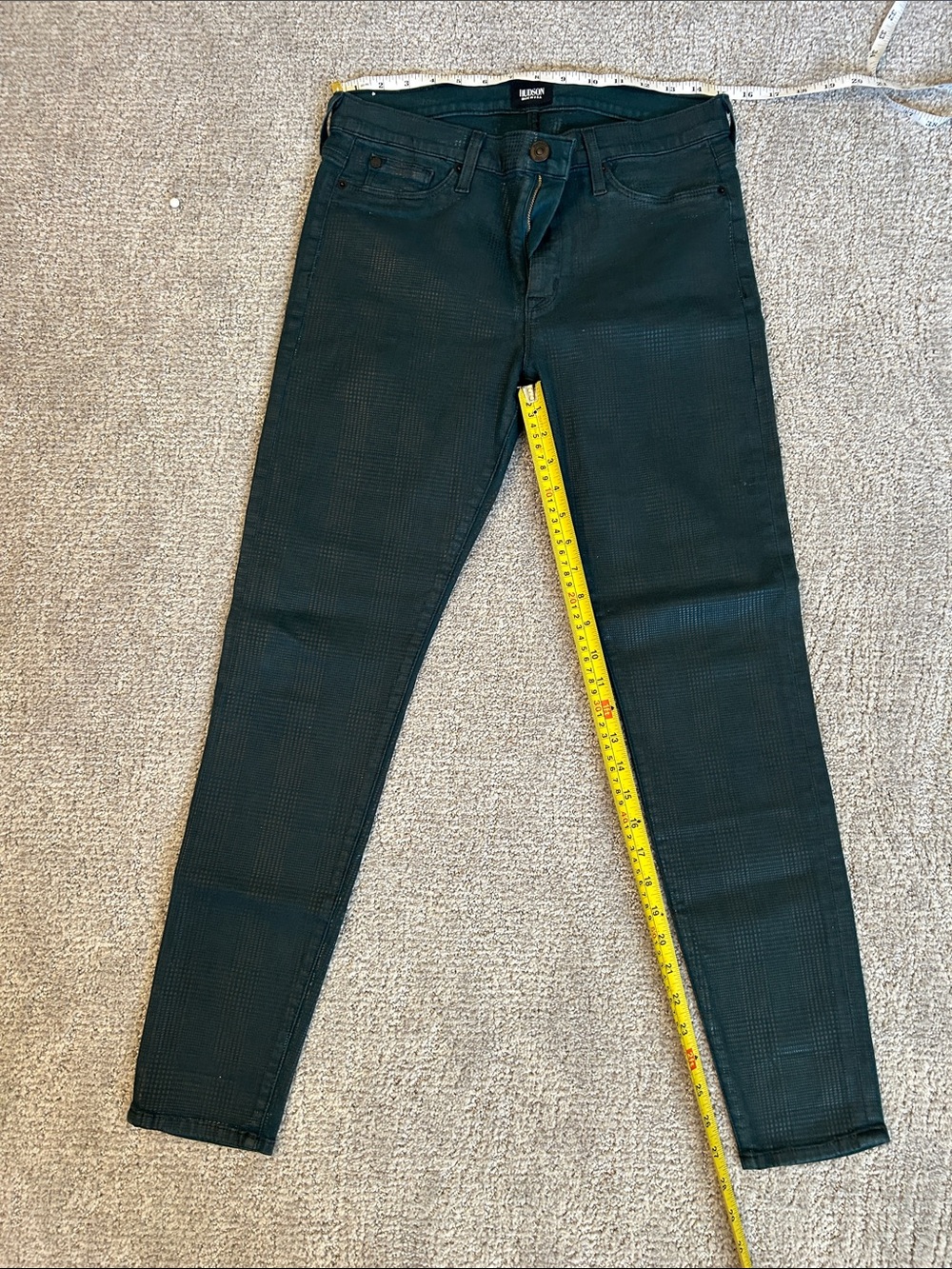 Hudson Jeans Teal Metallic Plaid Skinny Pants